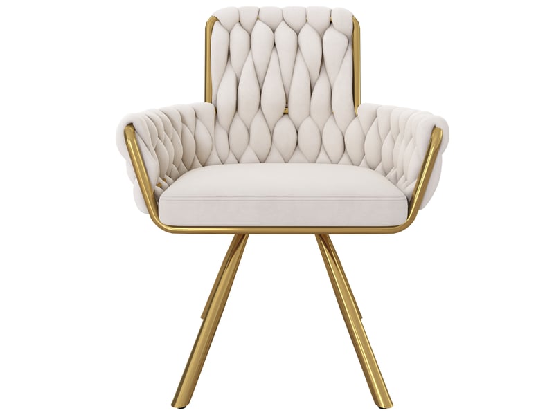  Lot de 4 chaises pivotantes en velours beige, piètement métal 4 branches, design moderne et confortable  - Conforama A