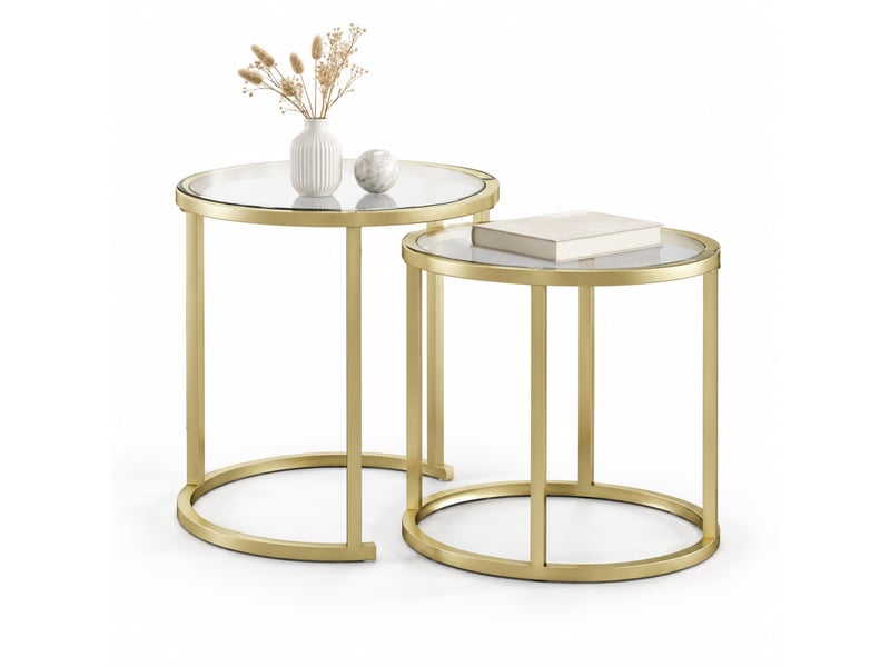  Lot de 2 tables basses gigognes en acier et verre trempé, coloris or  - Conforama A