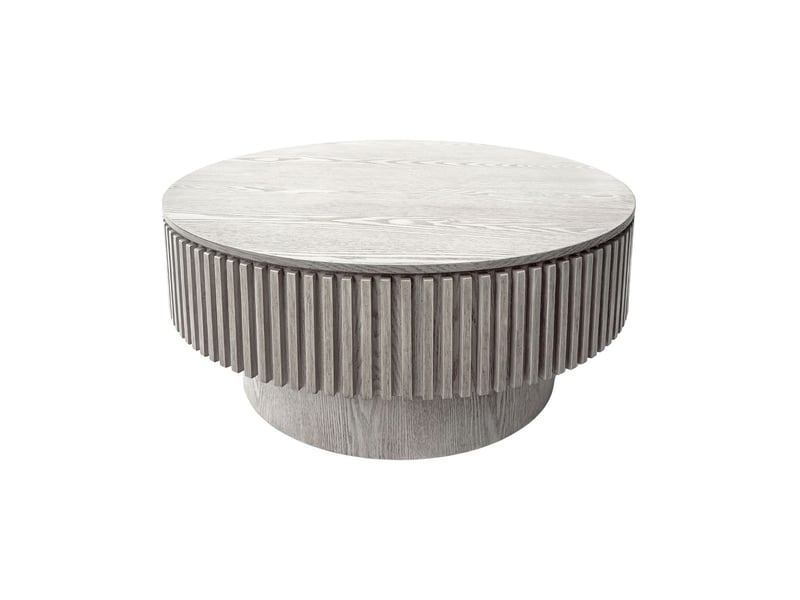  Table basse avec rangement plateau rond bois massif surface plaquée style moderne blanc rétro  - Conforama A
