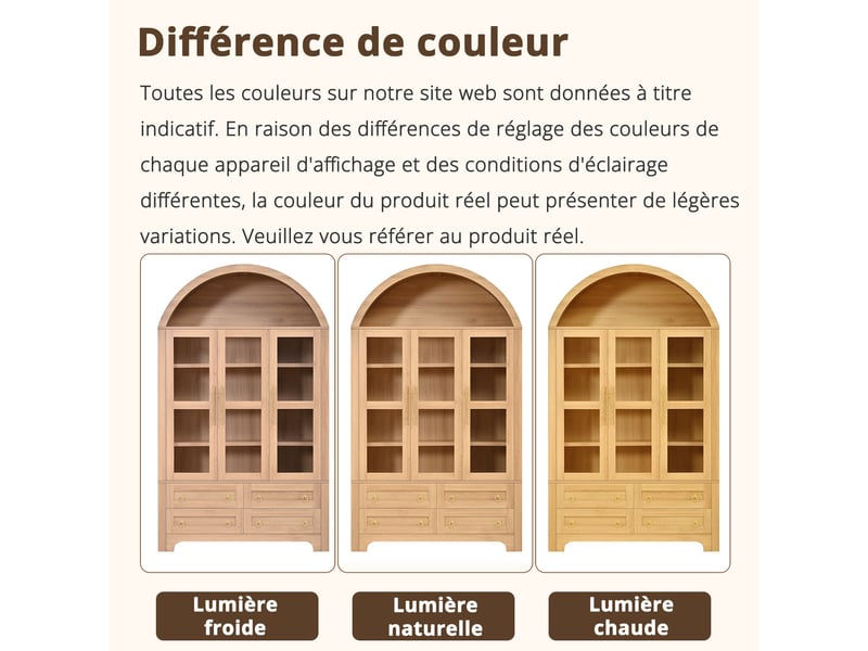  Vaisselier buffet avec portes en verre 4 tiroirs 110x40x185 cm naturel  - Conforama E