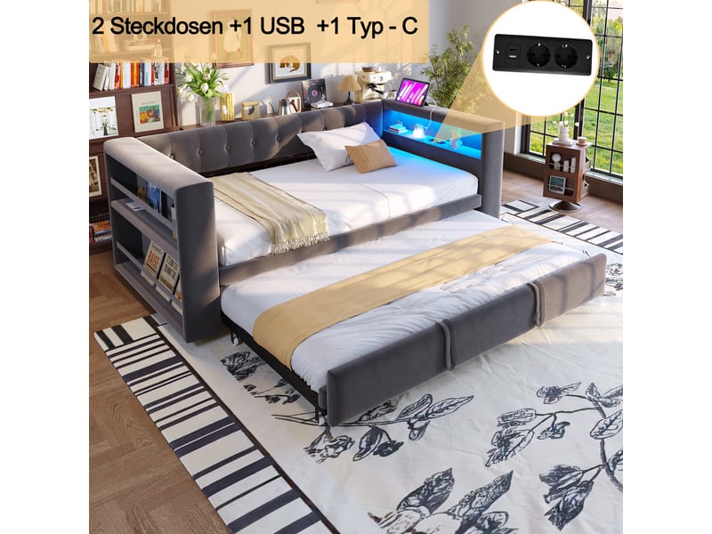  Lit en flanelle foncé 90x190 cm  - Conforama E