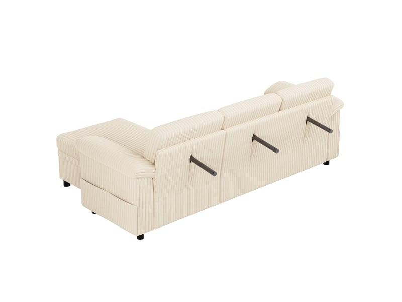  Canapé d’angle 214x138.5x89 cm convertible, velours côtelé beige  - Conforama D