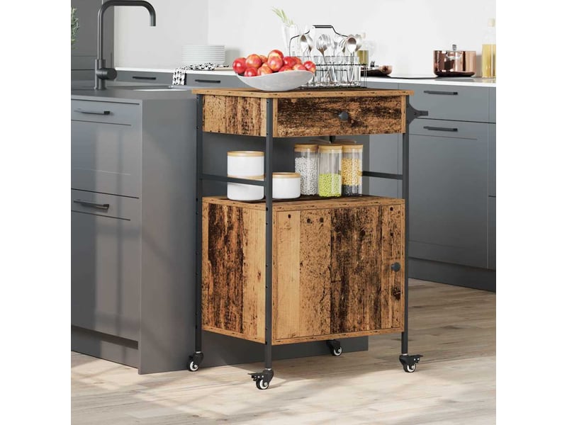 Desserte de cuisine, chariot de rangement bois ancien 56x43x89,5 cm - Conforama B