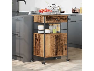 Desserte de cuisine, chariot de rangement bois ancien 56x43x89,5 cm