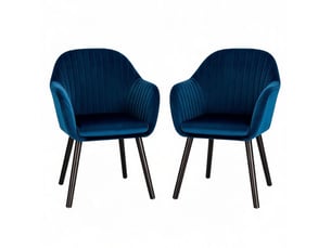 Lot de 2 chaises de salle à manger avec accoudoirs en velours bleu et noir