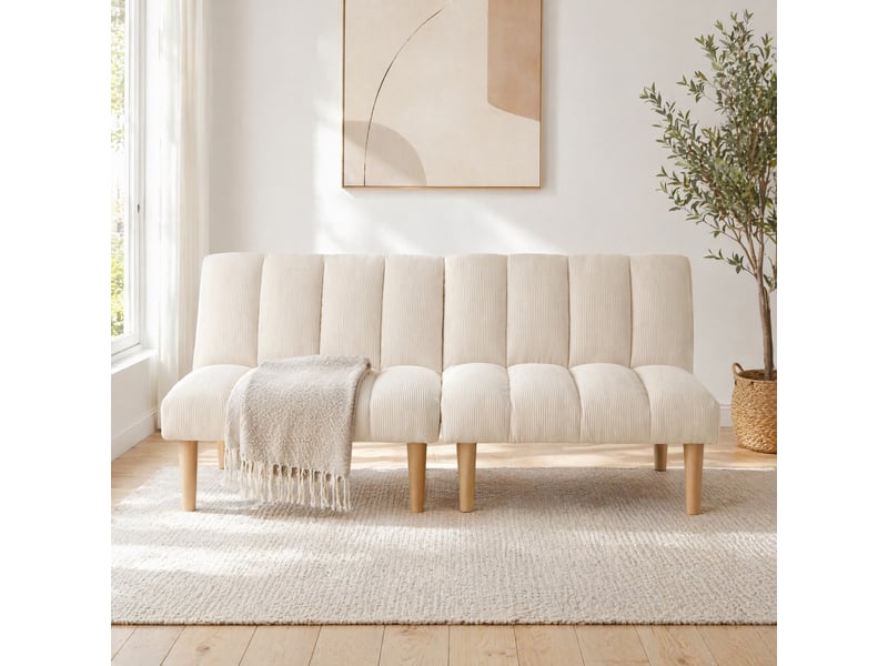  Canapé-lit 2 places 167x82x72 cm, revêtement en velours côtelé beige, dossier réglable sur 3 positions, assise rembourrée épaisse  - Conforama B