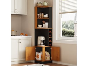 Meuble d’angle pour vins 40x40x182 cm avec porte-verres et rangements bicolore