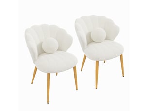 Lot de 2 chaises de salle à manger – assise rembourrée – pieds en métal doré – blanc