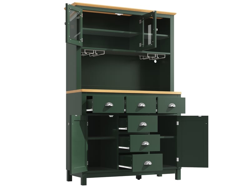  Buffet 104x40x180 cm vert mdf, 4 portes, led intégrée et porte-gobelets pour cuisine ou salle à manger  - Conforama D