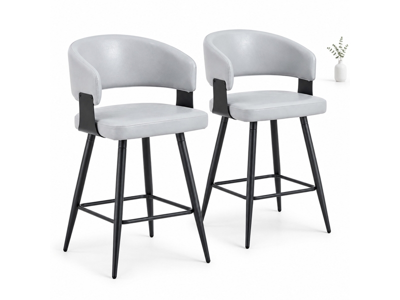  Chaise de salle à manger avec accoudoirs et dossier incurvé  - structure métal, similicuir - gris  - Conforama A