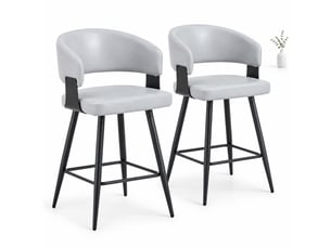 Chaise de salle à manger avec accoudoirs et dossier incurvé  - structure métal, similicuir - gris