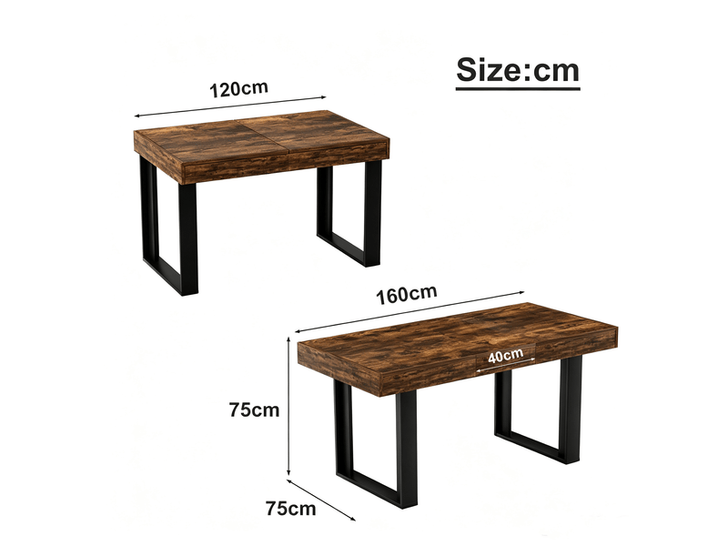  Table à manger extensible 120-160 cm, style rétro, marron rustique, 8 personnes  - Conforama C