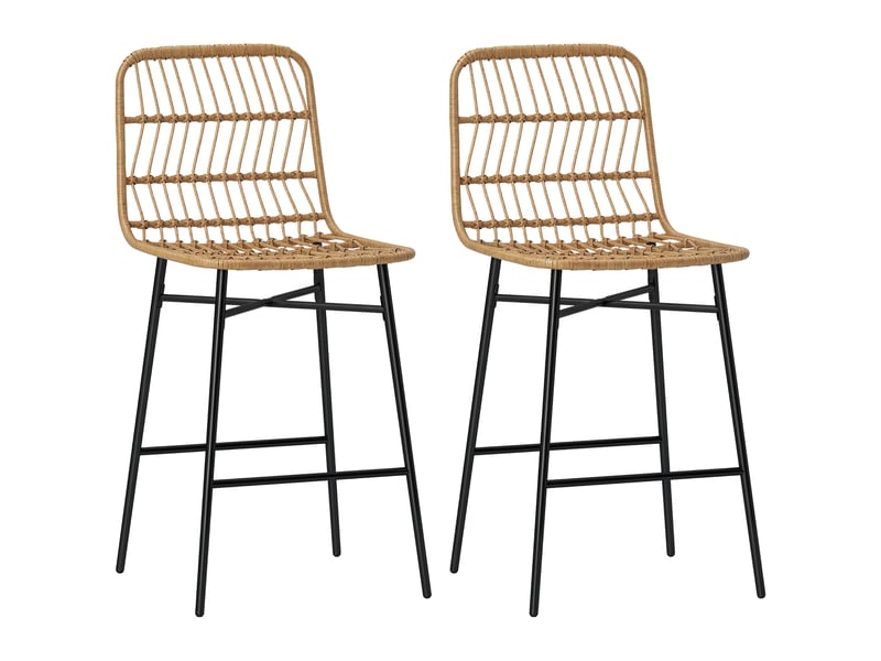  Lot de 2 tabourets de bar hauts avec dossier et assise en rotin, marron, pour cuisine, salle à manger ou bar.  - Conforama A