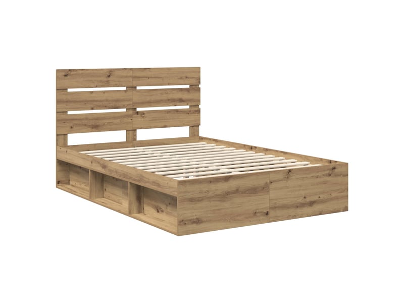 Lit double- lit adulte - cadre de lit chêne artisan 150 x 200 cm bois de pin massif - Conforama C
