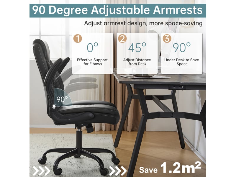  Chaise de bureau ergonomique avec soutien lombaire, accoudoirs relevables et hauteur réglable en simili cuir noir  - Conforama D