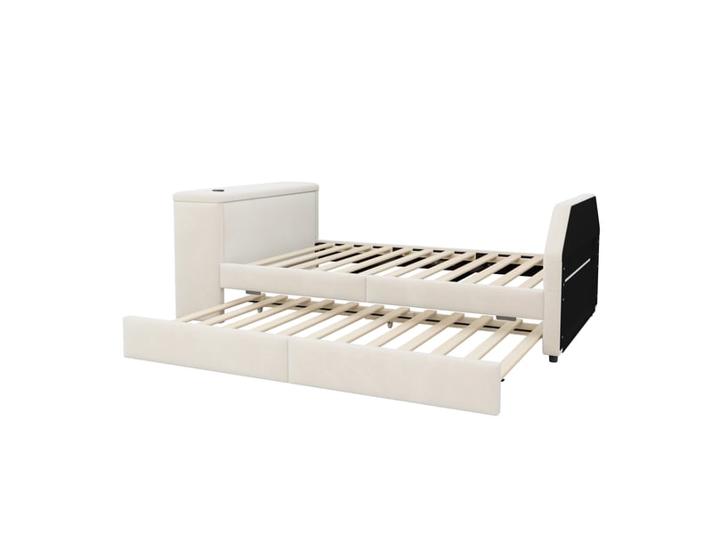  Lit gigogne 90x180200 cm avec bureau coloris beige tissu  - Conforama E