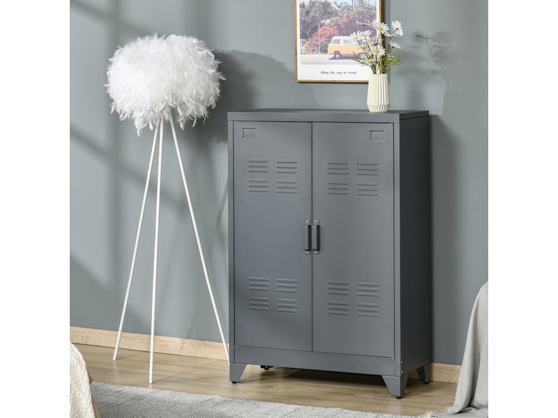  Armoire métallique 2 portes style industriel pour la maison et le garage, 75 x 33 x 110 cm, grise  - Conforama D
