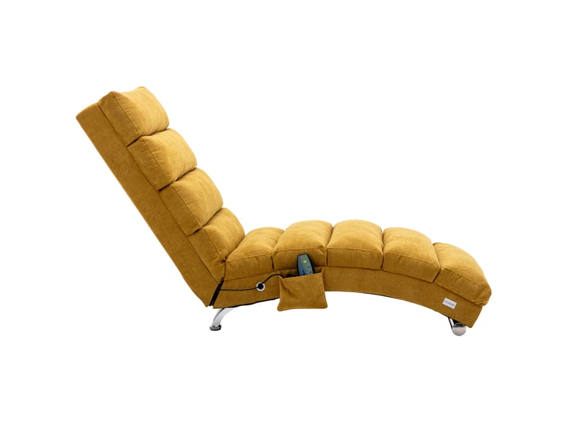  Chaise longue de massage tcqpz fixe 148 x 55 x 84 cm avec vibration douce, poche latérale, lin jaune  - Conforama A