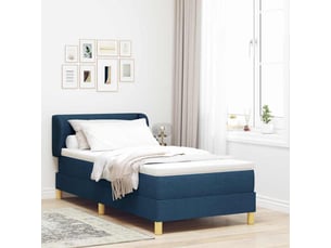 Lit adulte, lit simple, lit à ressorts avec tête de lit bleu 90x200cm tissu cf16971