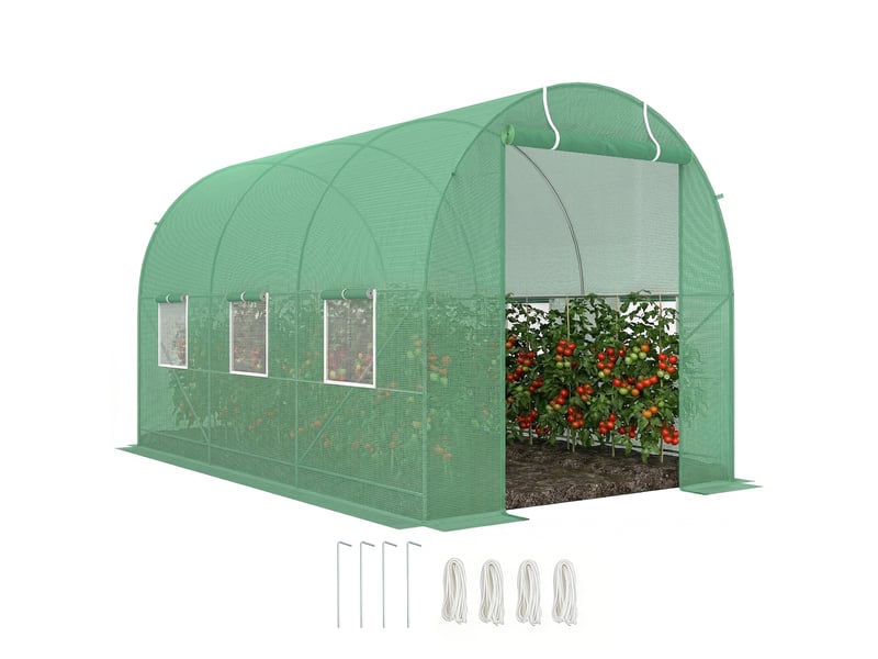  Serre de jardin tunnel 3,5 x 2 m avec structure en acier et bâche en polyéthylène pe 140 gm² verte  - Conforama A