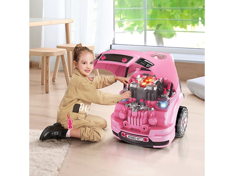  Camion mécano 2 en 1 jouet bricolage enfant jeu d'imitation mécanicien nombreux qccessoires total de 61 pièces rose  - Conforama B