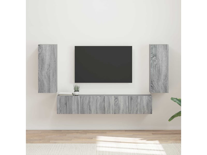  Ensemble de meuble tv - banc tv - meuble de rangement mural 4 pcs gris sonoma bois d'ingénierie  - Conforama B