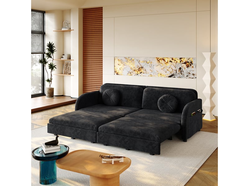  Canapé convertible 3 places noir en chenille avec couchage 190 x 200 cm Fay Lum - Conforama B