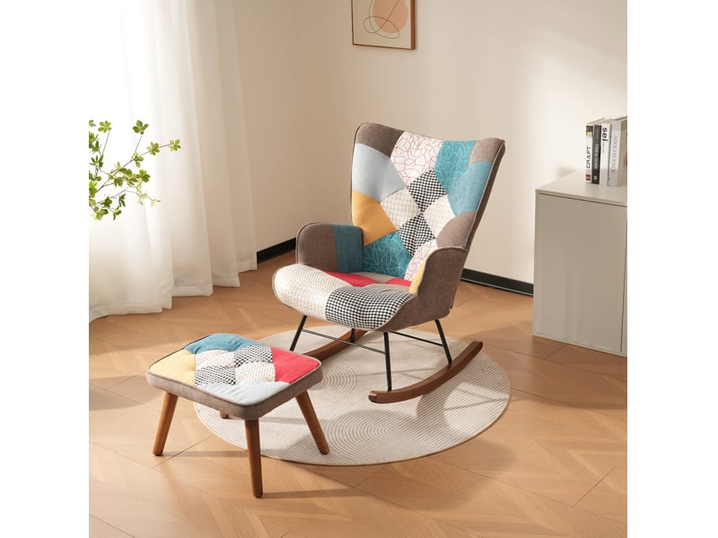  Fauteuil à bascule patchwork multicolore avec repose-pieds  - Conforama E