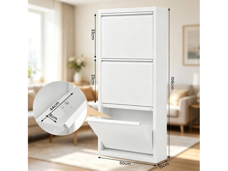 Meuble à chaussures lot de 2 en métal avec 3 abattants magnétiques et dessus pour entrée, blanc, 50 × 15 × 106 cm - Conforama D
