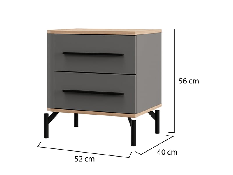  Table de chevet ojai, 2 tiroirs, 52x40x56h cm noir anthracite Ojai - Conforama E