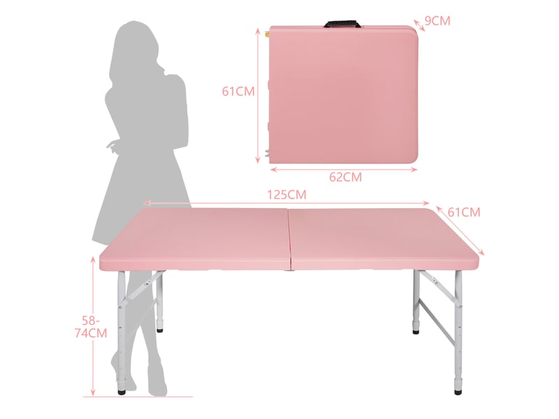  Table de jardin pliante 125 x 61 cm rose, hauteur réglable 58 à 74 cm avec poignée de transport  - Conforama C