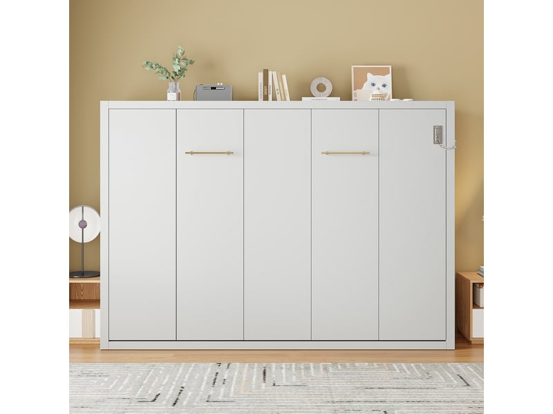  Lit escamotable blanc mural 140 x 200 cadre métal et bois pliable robuste silencieux idéal studio appartement ou chambre d invités BUYDEEMEUS - Conforama A
