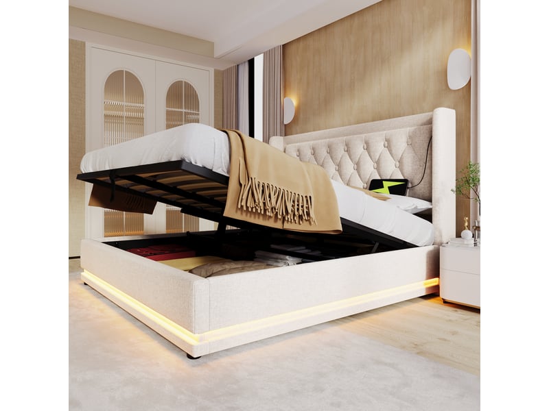  Lit polsteré en coton beige 160 x 200 cm  - Conforama E