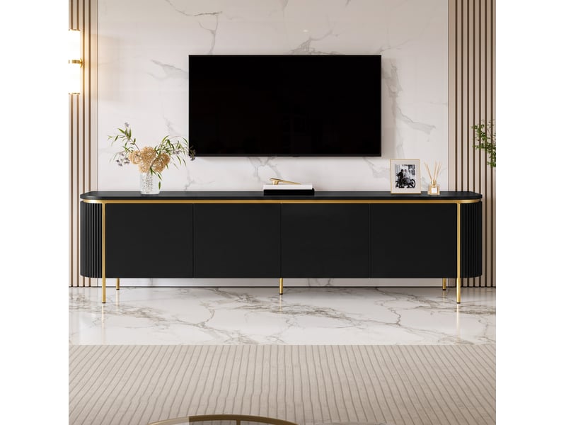  Meuble tv bas avec 6 portes 180x38x46 cm en mdf noir  - Conforama W