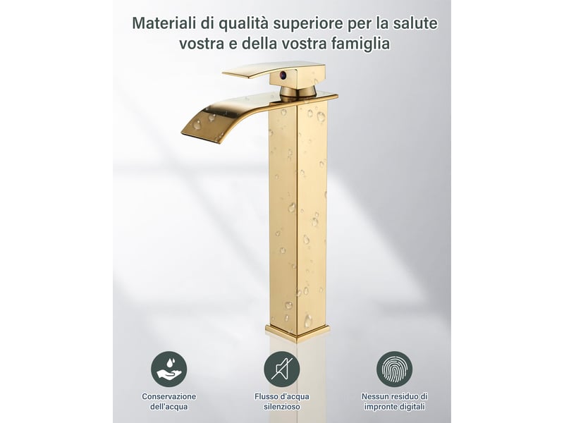  Robinet de salle de bain à cascade,robinet mitigeur de salle de bain à cascade à trous, cartouche céramique, finition dorée  - Conforama E