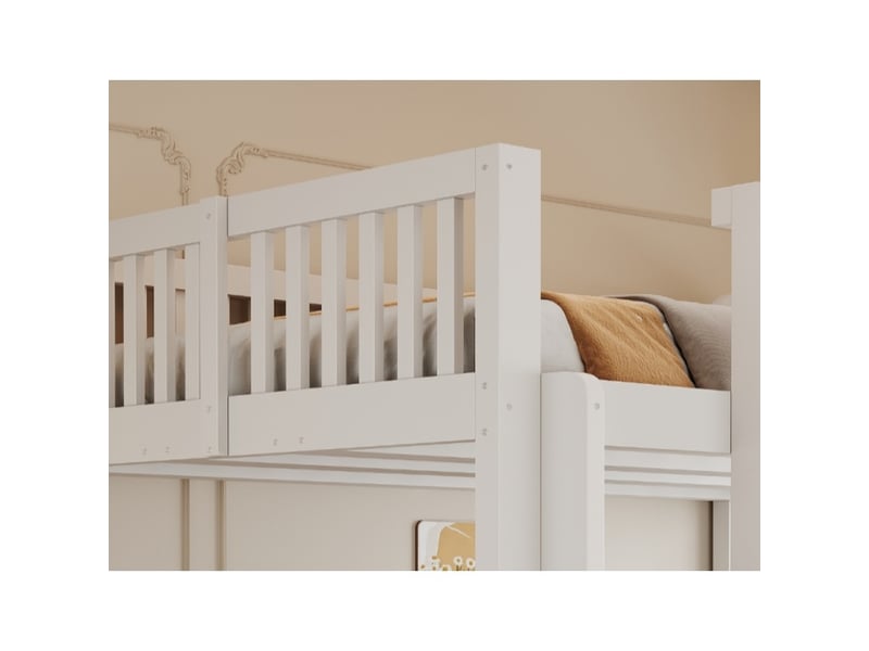  Lit superposé pour enfants, 140 x 200 cm, bois massif, avec système de rangement hydraulique, ​​blanc  - Conforama E