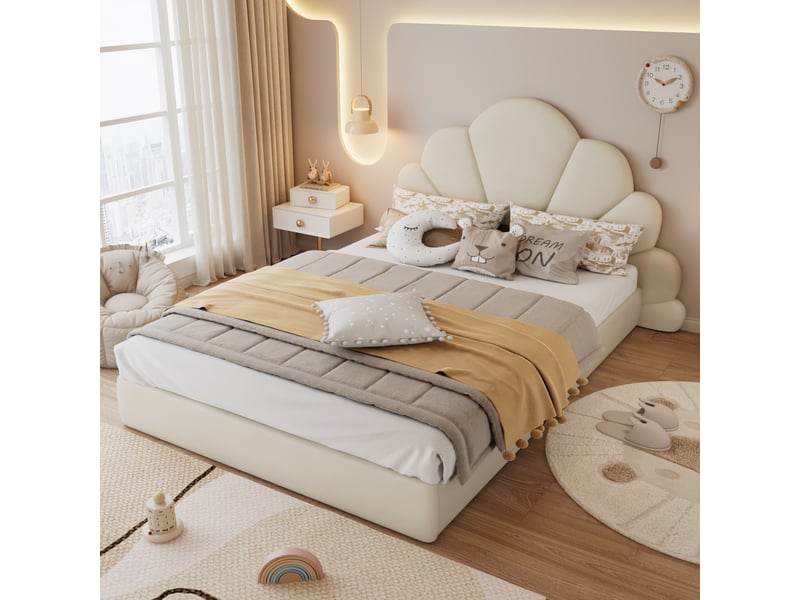  Lit 2 places rembourré 140x200cm coloris beige lit enfant beige - Conforama B
