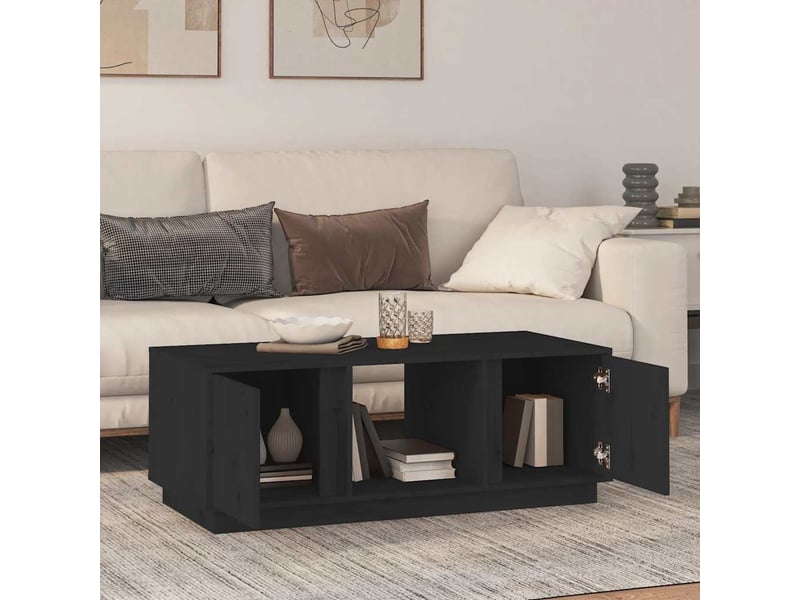  Table basse rectangulaire | table de salon noir 110x50x40 cm bois massif de pin shl7307  - Conforama C
