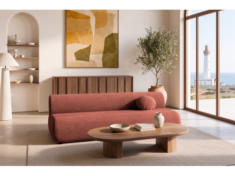 Bordilla - canapé droit convertible tissu chenille 3 places terracotta - Conforama B