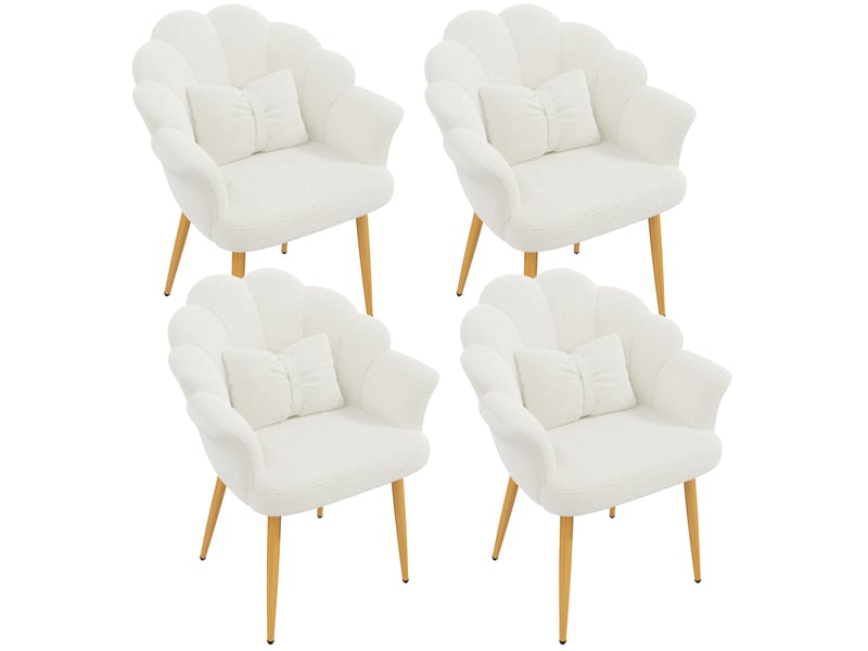  Lot de 4 chaises de salle à manger 64 x 65,5 x 85 cm blanches en tissu peluche, avec accoudoirs  - Conforama A