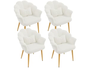 Lot de 4 chaises de salle à manger 64 x 65,5 x 85 cm blanches en tissu peluche, avec accoudoirs