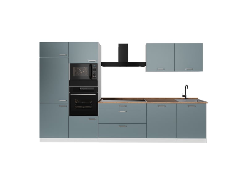  Vicco cuisine, bleu-grisblanc, 340cm plan de travail chêne doré  - Conforama A