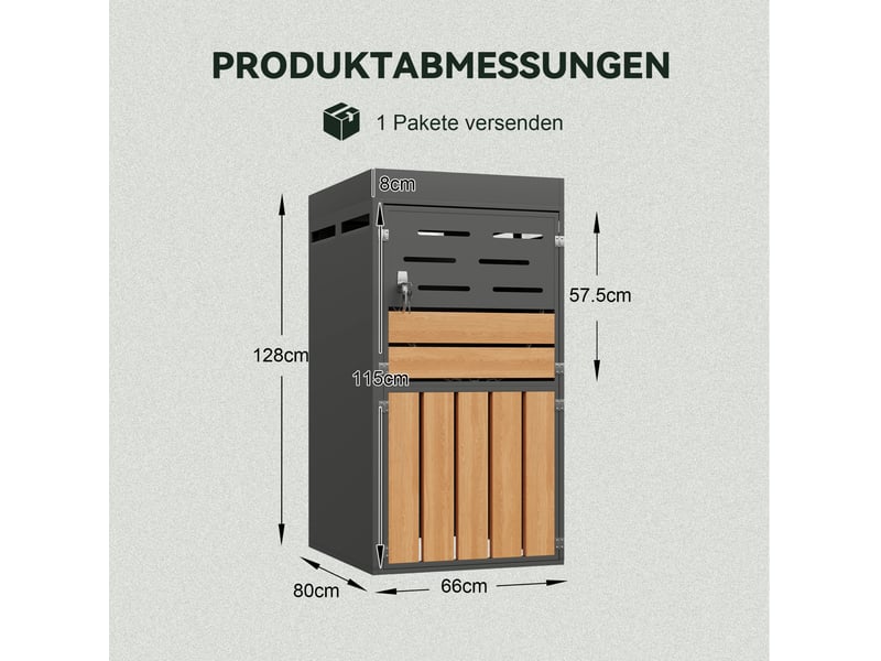  Armoire extérieure 66x80x128 cm – gris – bac à plantes intégré, ventilation à lamelles et fermeture verrouillable  - Conforama C