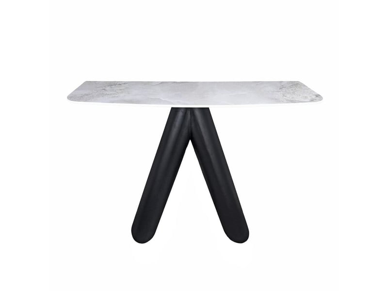  Console design l. 140 cm en céramique blanc marbré pied noir – satie  - Conforama C
