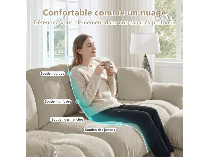  Canapé d'angle 4 places en l modulable avec ottomane mobile 330 x 149 x 90 cm assise matelassée  - Conforama W