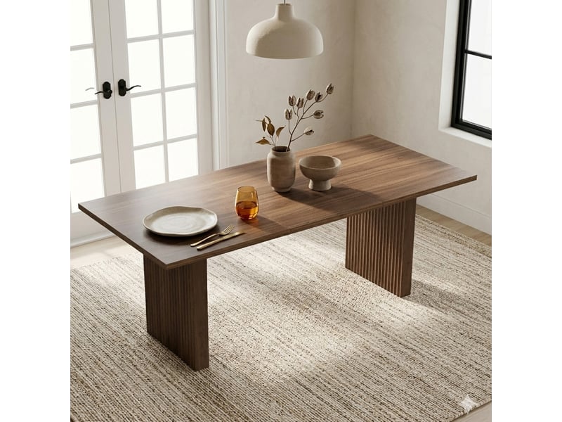  Table à manger extensible 140200x90 cm – noyer – 6 à 8 personnes, plateau rectangulaire épais, style épuré  - Conforama B