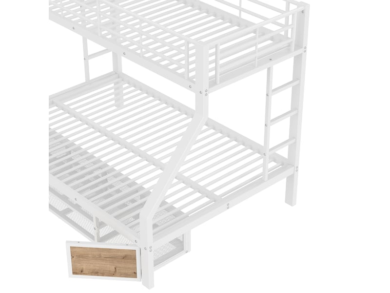  Lit superposé lit 3 places avec meuble à chaussures et 2 casiers, 200 x 90 cm et 200 x 140 cm, sans matelas  - Conforama E