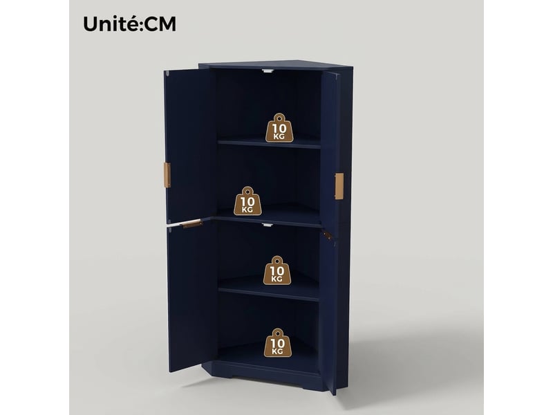  Buffet de cuisine d'angle bleu 60x60x172 cm avec 4 portes et étagères réglables  - Conforama C