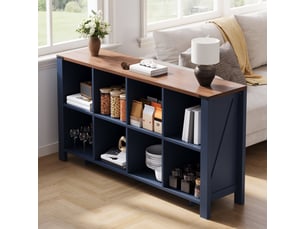 Meuble de rangement avec 8 niches ouvertes pour salon, cuisine et salle à manger en mdf, 140×34×75 cm, bleu