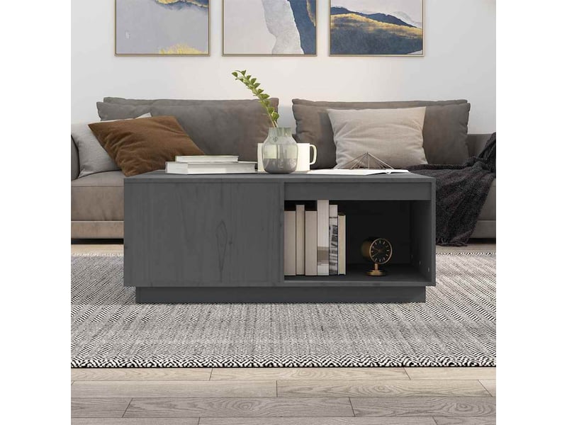 Table basse - table de salon - table à thé gris 100x101x40,5 cm bois massif de pin  - Conforama C